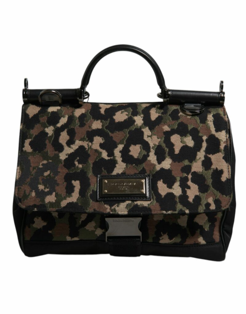 Dolce & Gabbana Brown Leopard Print Lacquard Nylon Sicily Tote Bag
