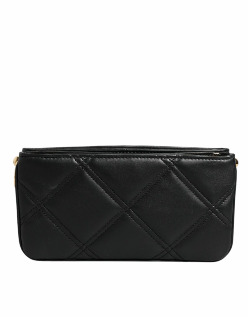 Dolce & Gabbana Black Leather Crystal Embellished Logo Shoulder Bag - Image 4