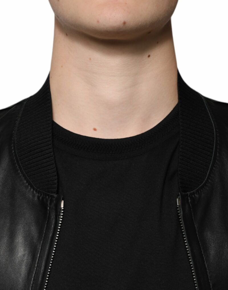 Dolce & Gabbana Black Lambskin Full Zip Biker Blouson Jacket - Image 5