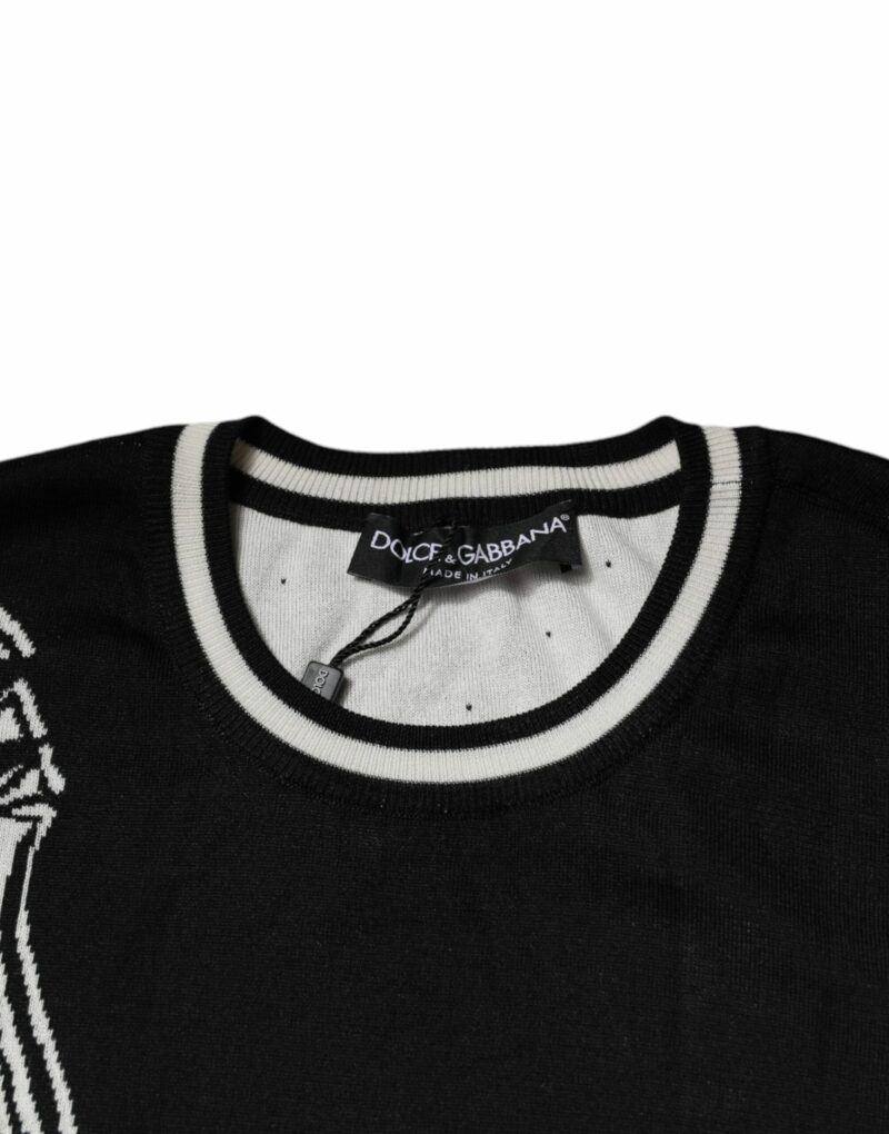 Dolce & Gabbana Black White Guitar Silk Crew Neck Sweater - Image 5