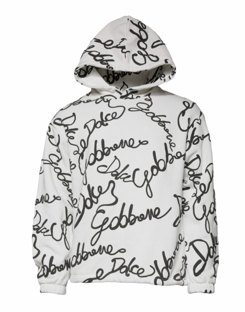 Dolce & Gabbana White Logo Cotton Hooded Sweatshirt Sweater - Image 2