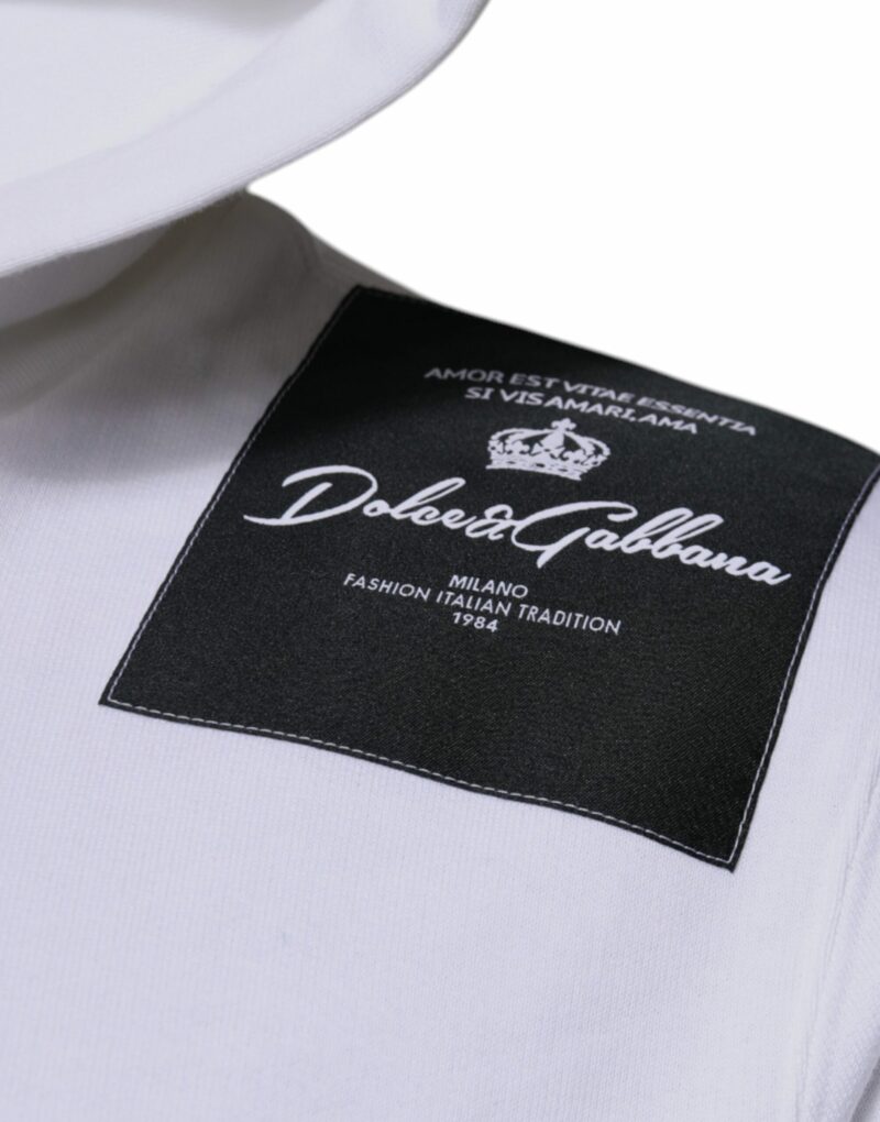 Dolce & Gabbana White Logo Cotton Hooded Sweatshirt Sweater - Image 4