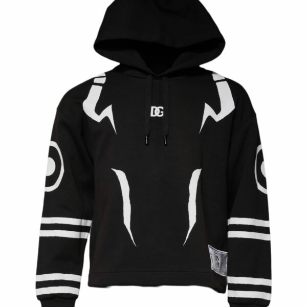 Dolce & Gabbana Black White Logo Hooded Sweatshirt Sweater