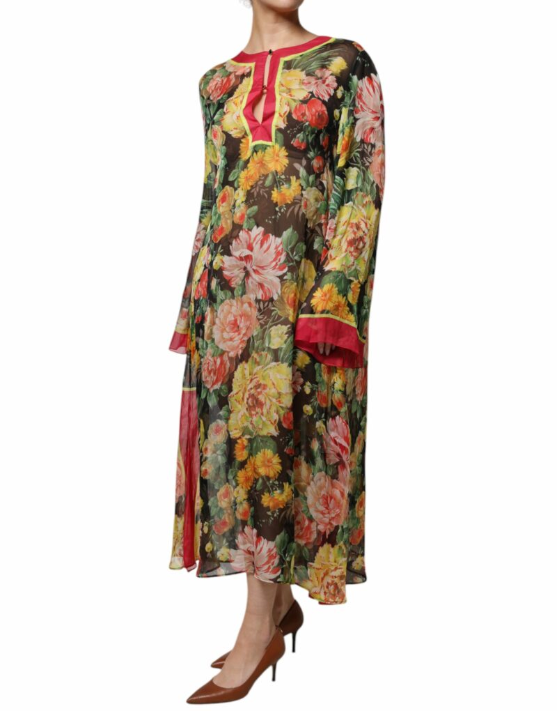 Dolce & Gabbana Multicolor Floral Silk Kaftan Maxi Dress - Image 3