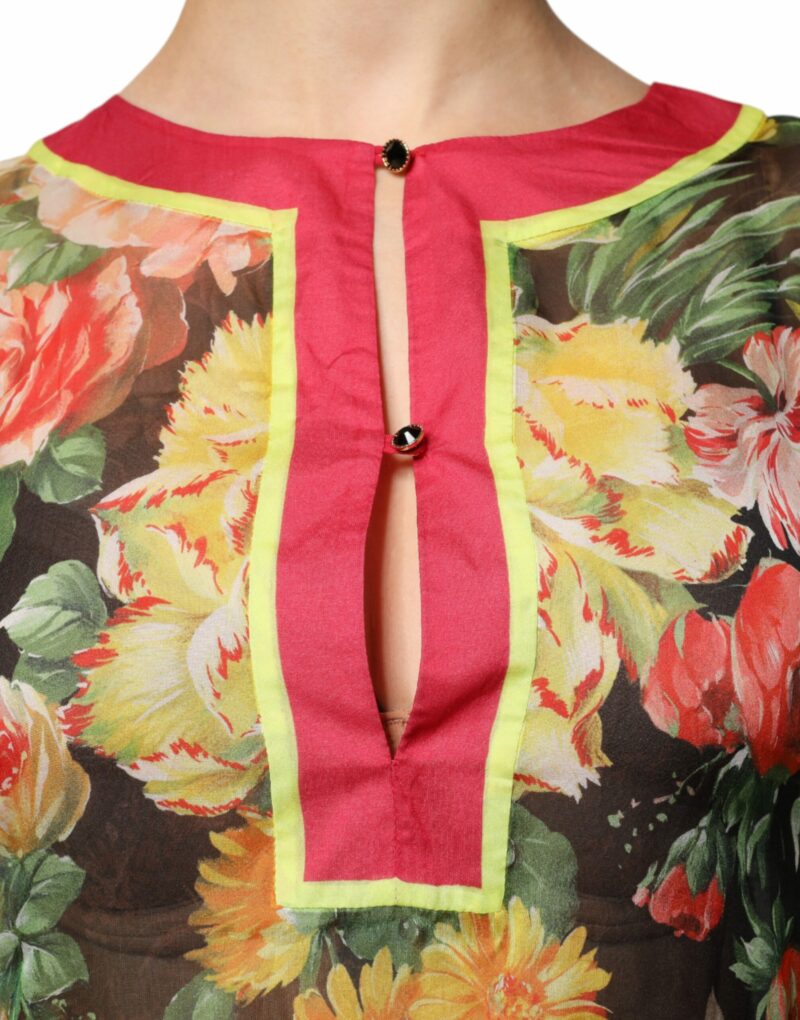 Dolce & Gabbana Multicolor Floral Silk Kaftan Maxi Dress - Image 5