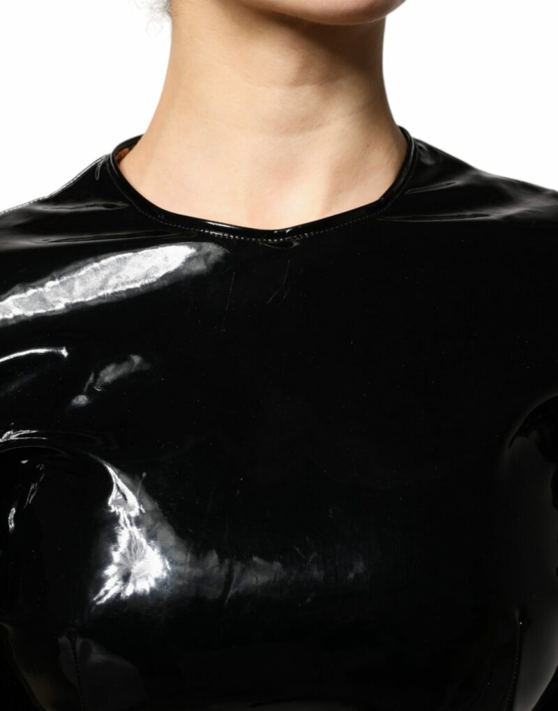 Dolce & Gabbana Black Patent Leather Puff Sleeves Mini Dress - Image 5