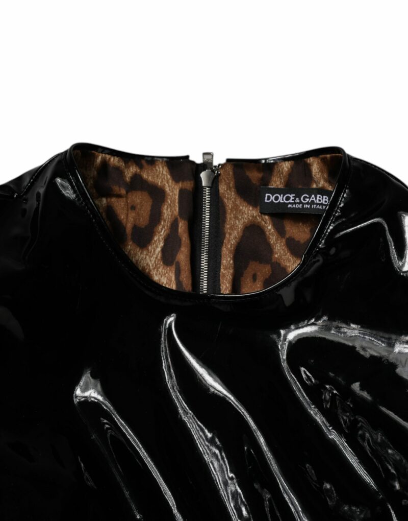 Dolce & Gabbana Black Patent Leather Puff Sleeves Mini Dress - Image 6