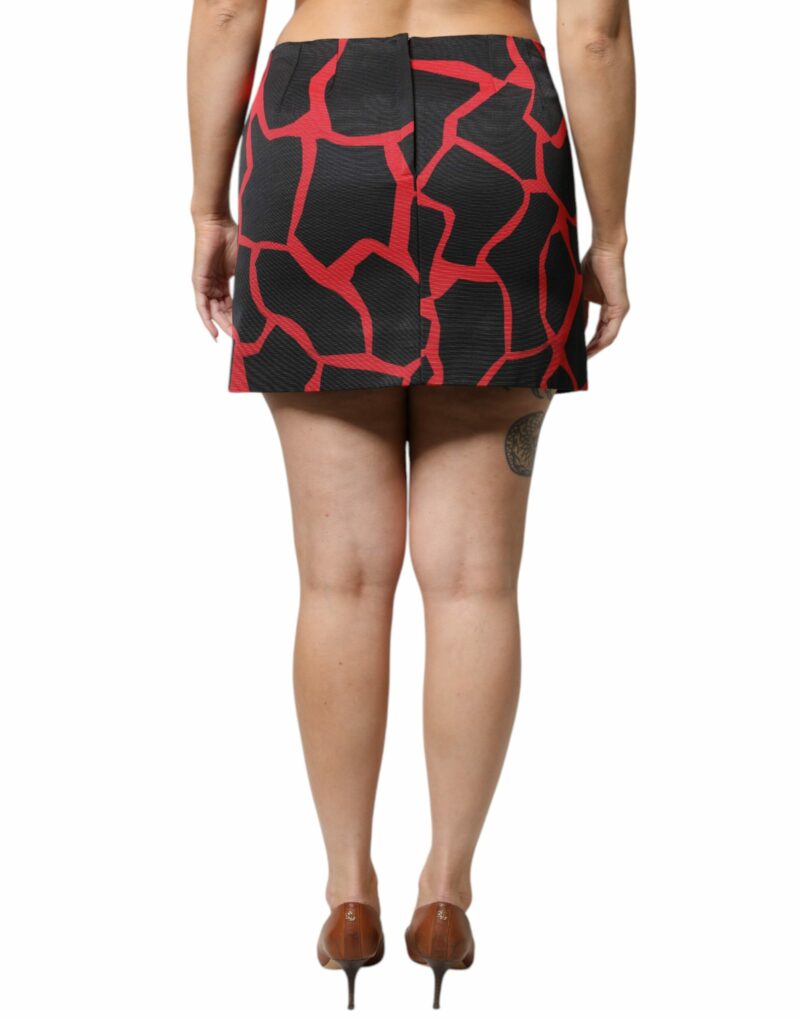 Dolce & Gabbana Black Red Abstract Mid Waist A-line Mini Skirt - Image 4