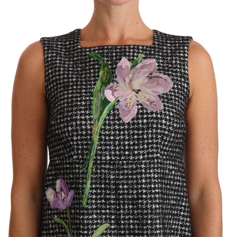 Dolce & Gabbana Houndstooth Floral Appliqué Shift Dress - Image 3
