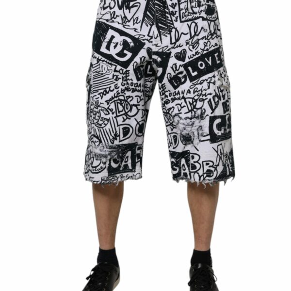 Dolce & Gabbana White Graffiti Cotton Men Bermuda Denim Shorts
