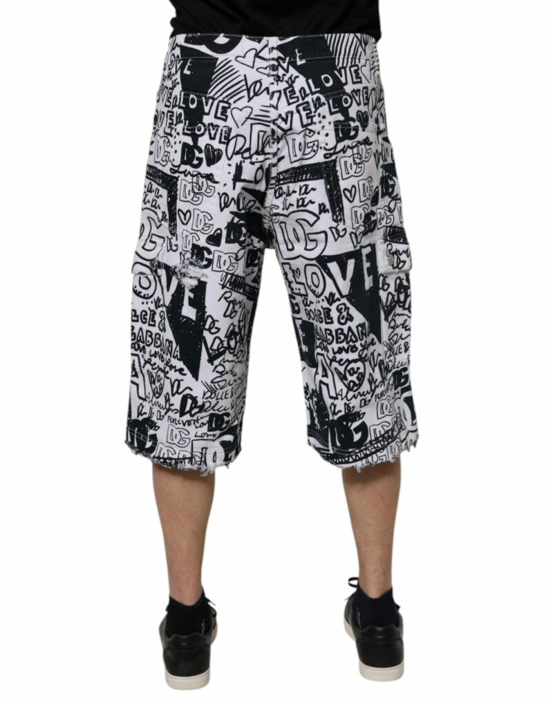 Dolce & Gabbana White Graffiti Cotton Men Bermuda Denim Shorts - Image 4
