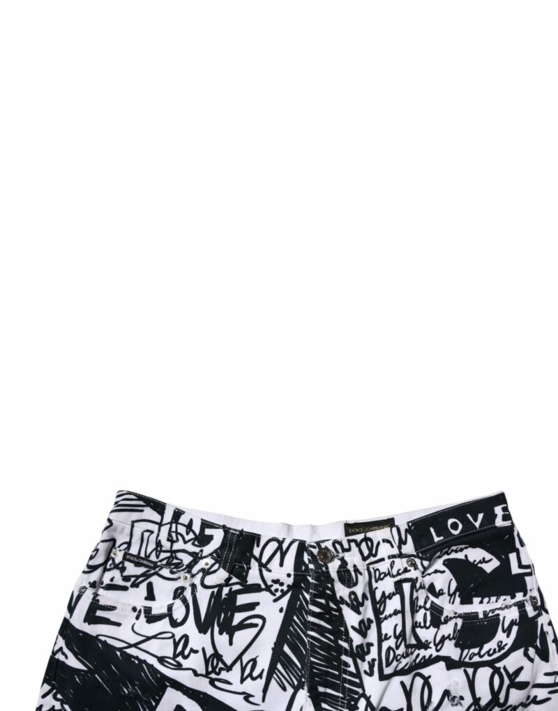 Dolce & Gabbana White Graffiti Cotton Men Bermuda Denim Shorts - Image 5