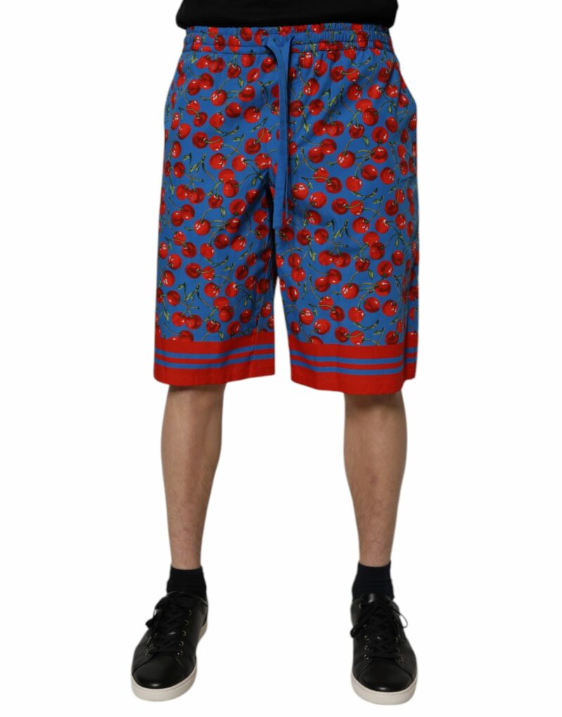 Dolce & Gabbana Blue Cherry Print Cotton Men Bermuda Shorts - Image 2