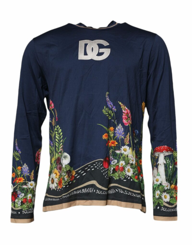 Dolce & Gabbana Blue Floral Logo CrewNeck Pullover Sweater - Image 2