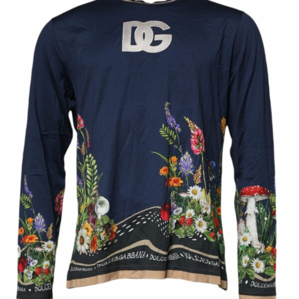 Dolce & Gabbana Blue Floral Logo CrewNeck Pullover Sweater