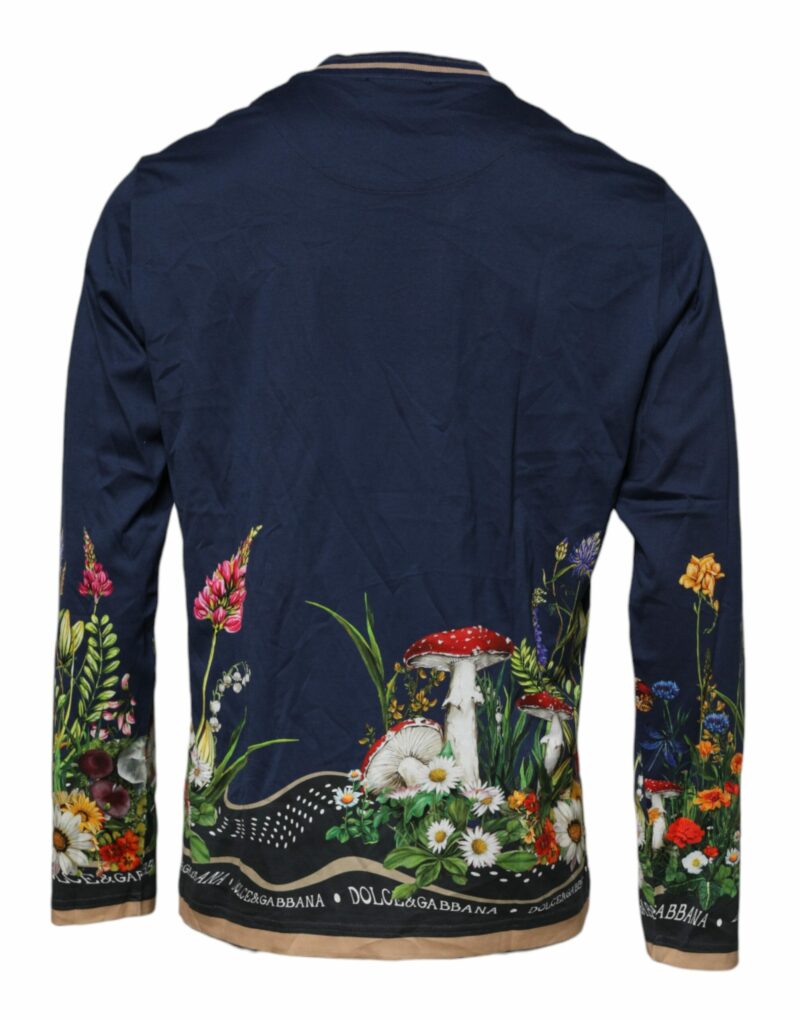 Dolce & Gabbana Blue Floral Logo CrewNeck Pullover Sweater - Image 4
