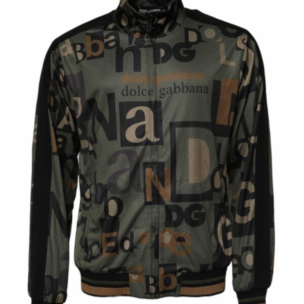 Dolce & Gabbana Army Green Polyester Logo Full Zip Sweater