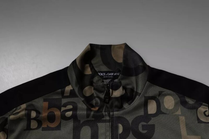 Dolce & Gabbana Army Green Polyester Logo Full Zip Sweater - Image 5