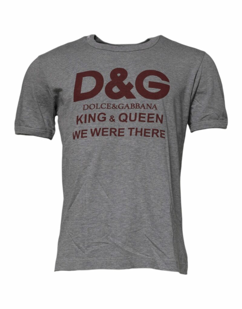 Dolce & Gabbana Gray Logo Print Cotton Crew Neck Men T-shirt - Image 2