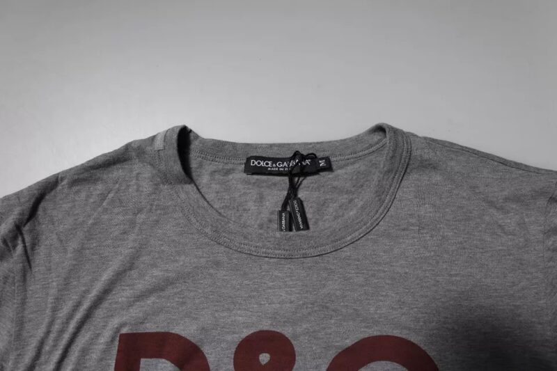 Dolce & Gabbana Gray Logo Print Cotton Crew Neck Men T-shirt - Image 5