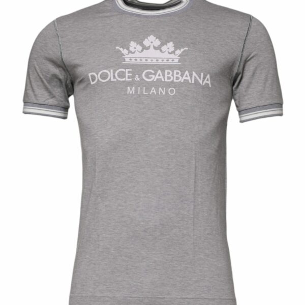 Dolce & Gabbana Gray Logo Print Cotton Crew Neck T-shirt