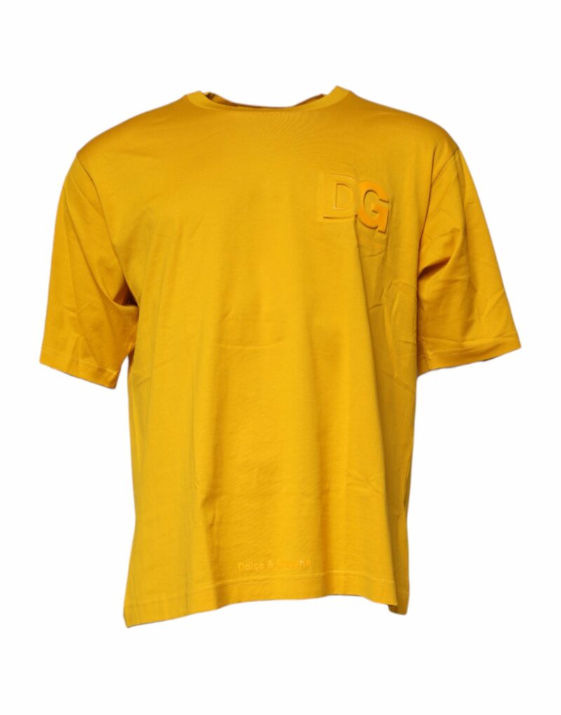 Dolce & Gabbana Dark Yellow Logo Cotton Men Crew Neck T-shirt - Image 2