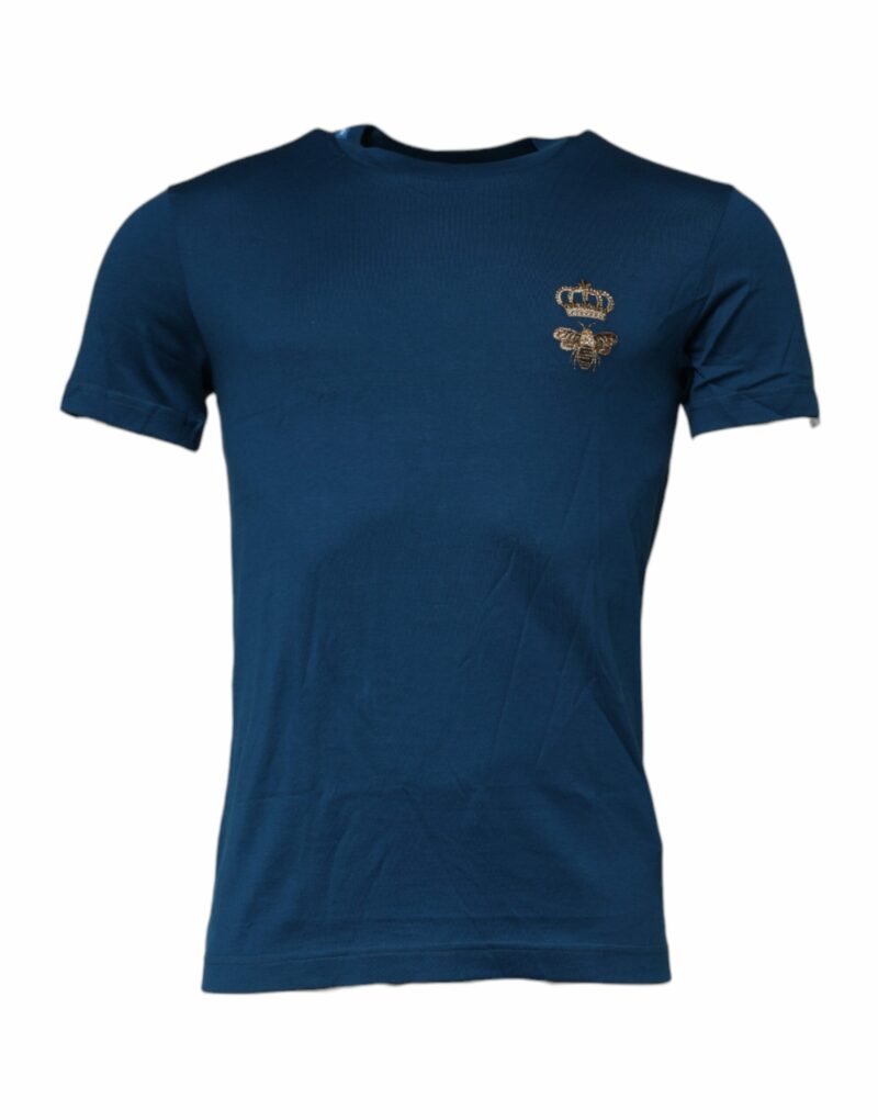 Dolce & Gabbana Blue Crown Bee Cotton Men Crew Neck T-shirt - Image 2