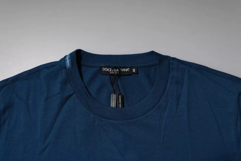 Dolce & Gabbana Blue Crown Bee Cotton Men Crew Neck T-shirt - Image 5