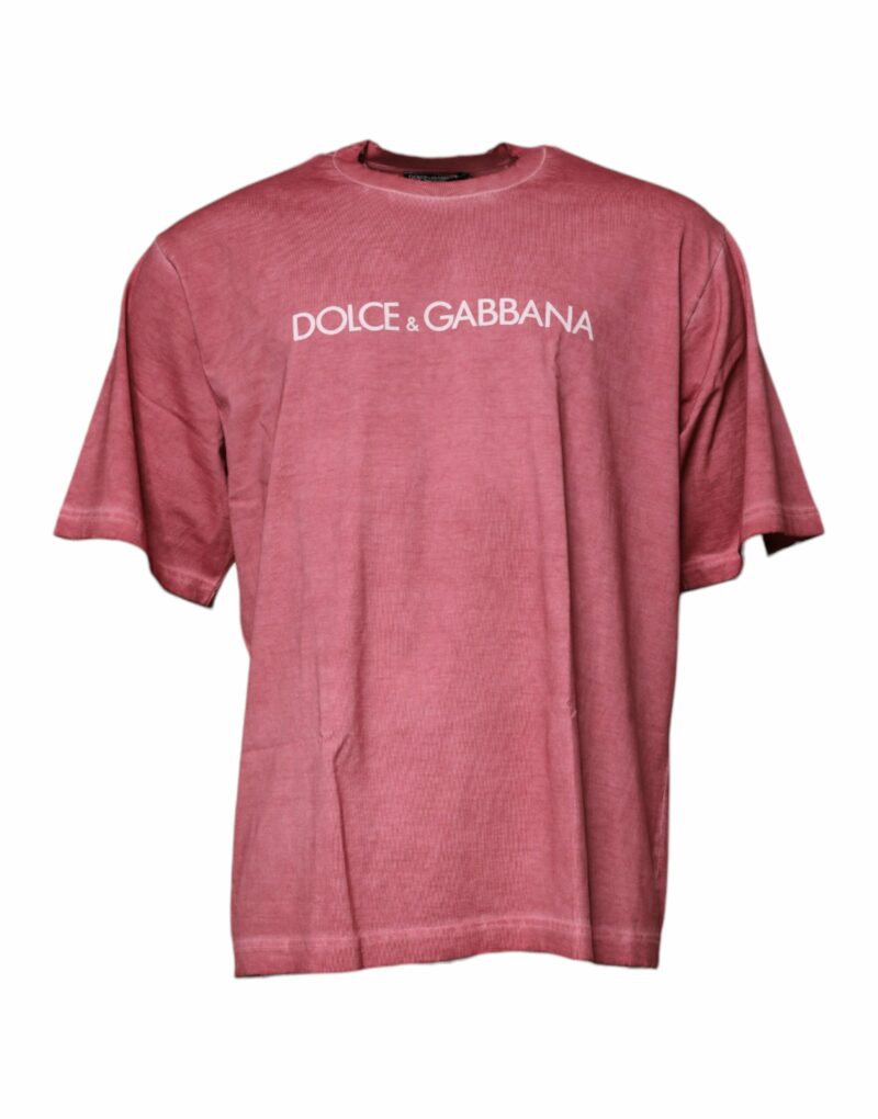 Dolce & Gabbana Pink Logo Print Cotton Crew Neck T-shirt - Image 2