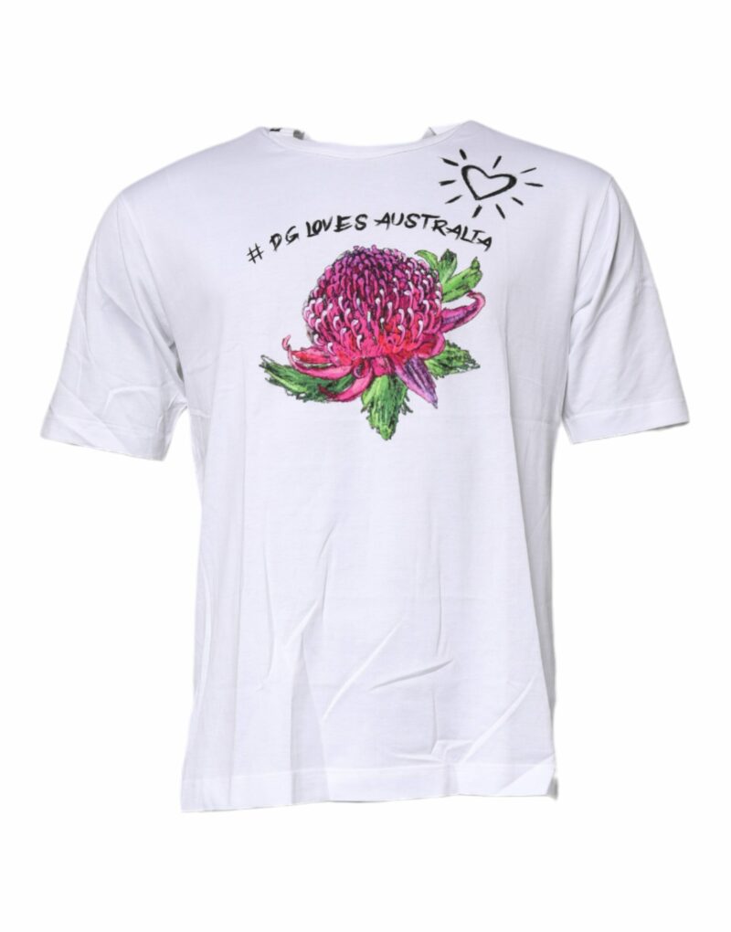 Dolce & Gabbana White Floral Print Cotton Crew Neck T-shirt - Image 2