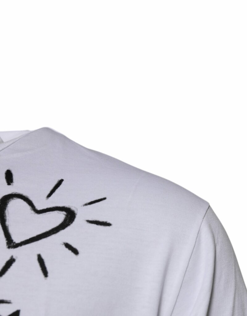 Dolce & Gabbana White Floral Print Cotton Crew Neck T-shirt - Image 3