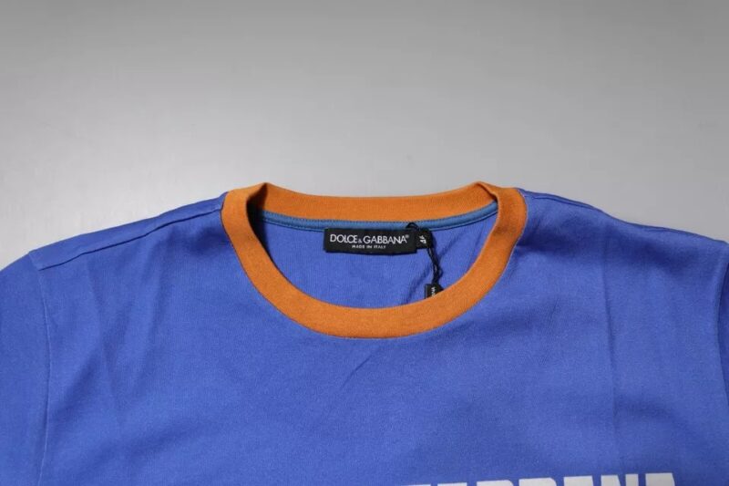 Dolce & Gabbana Blue Graphic Print Cotton Crew Neck T-shirt - Image 5
