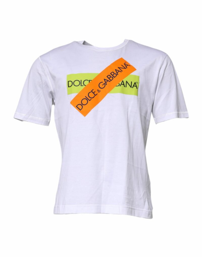 Dolce & Gabbana White Logo Tape Cotton Crew Neck T-shirt - Image 2