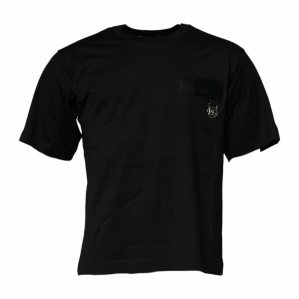 Dolce & Gabbana Black Logo Patch Cotton Crew Neck T-shirt