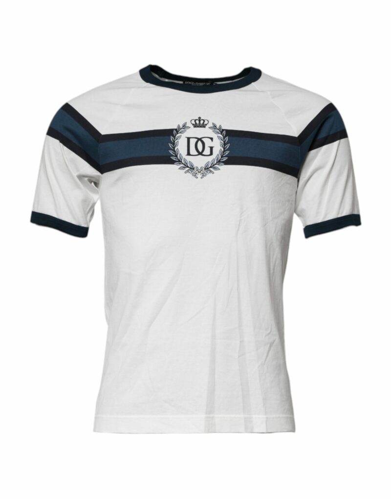 Dolce & Gabbana White Logo Print Cotton Men Crew Neck T-shirt - Image 2