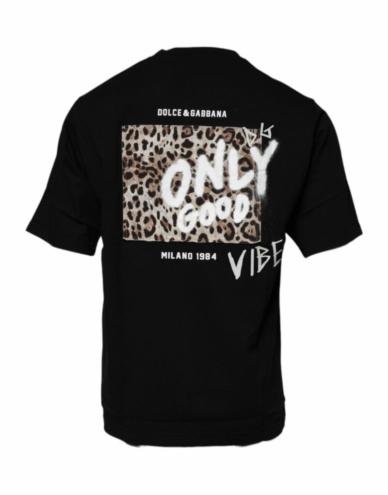 Dolce & Gabbana Black Amore Leopard Cotton Crew Neck T-shirt - Image 4