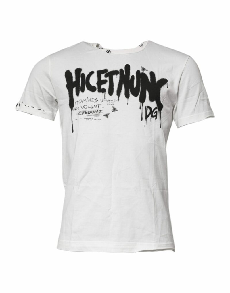 Dolce & Gabbana White Graphic Print Cotton Crew Neck T-shirt - Image 2