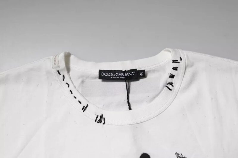 Dolce & Gabbana White Graphic Print Cotton Crew Neck T-shirt - Image 5