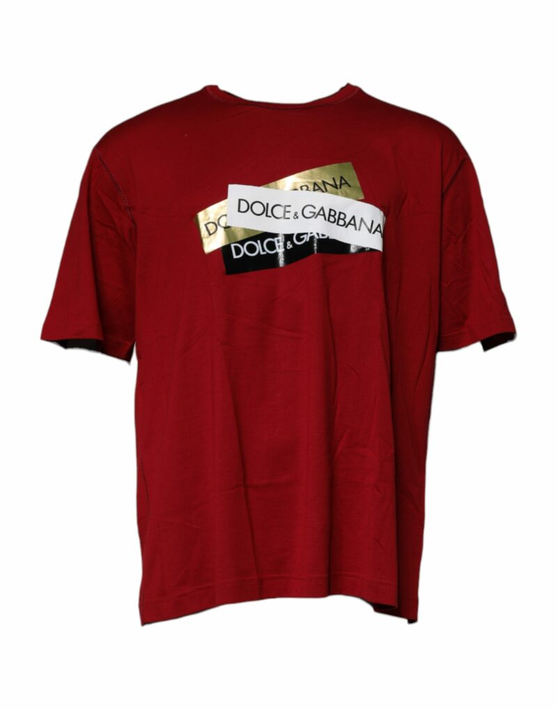 Dolce & Gabbana Red Logo Tape Cotton Crew Neck T-shirt - Image 2