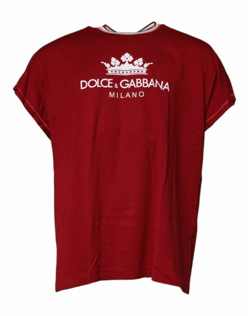 Dolce & Gabbana Red Logo Crown Cotton Crew Neck T-shirt - Image 2