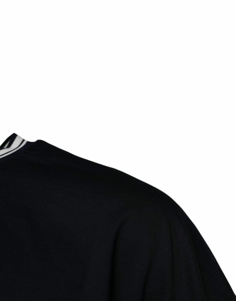 Dolce & Gabbana Dark Blue Logo Crown Cotton Crew Neck T-shirt - Image 3