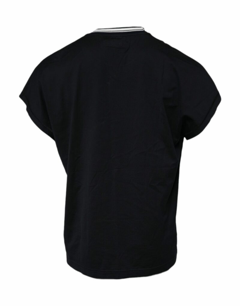 Dolce & Gabbana Dark Blue Logo Crown Cotton Crew Neck T-shirt - Image 4