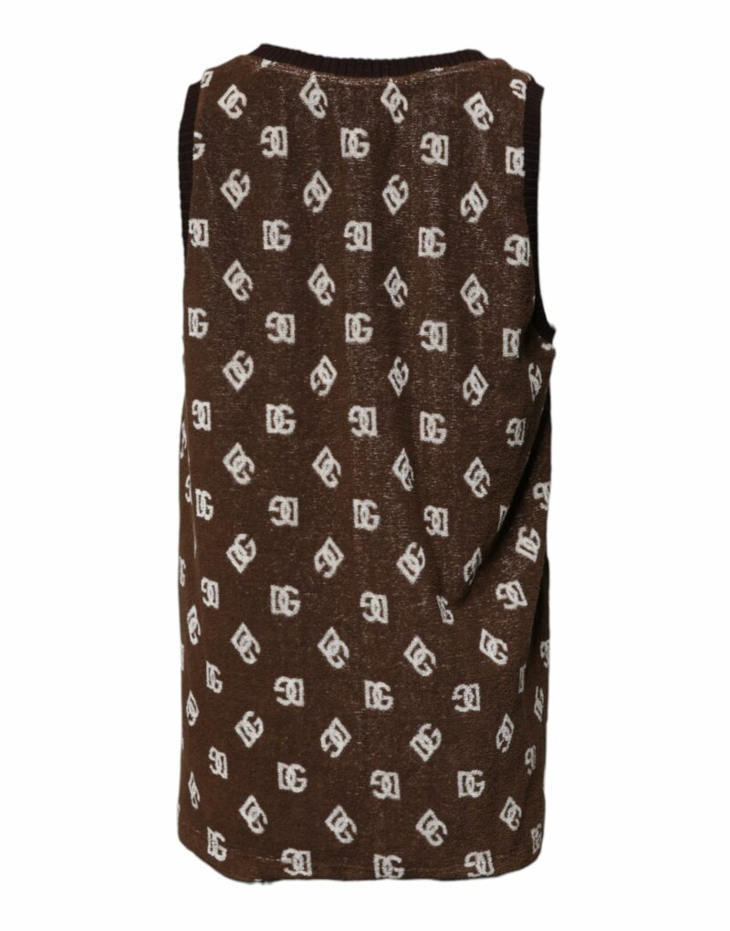 Dolce & Gabbana Brown Logo Monogram Cotton Crew Neck T-shirt - Image 3