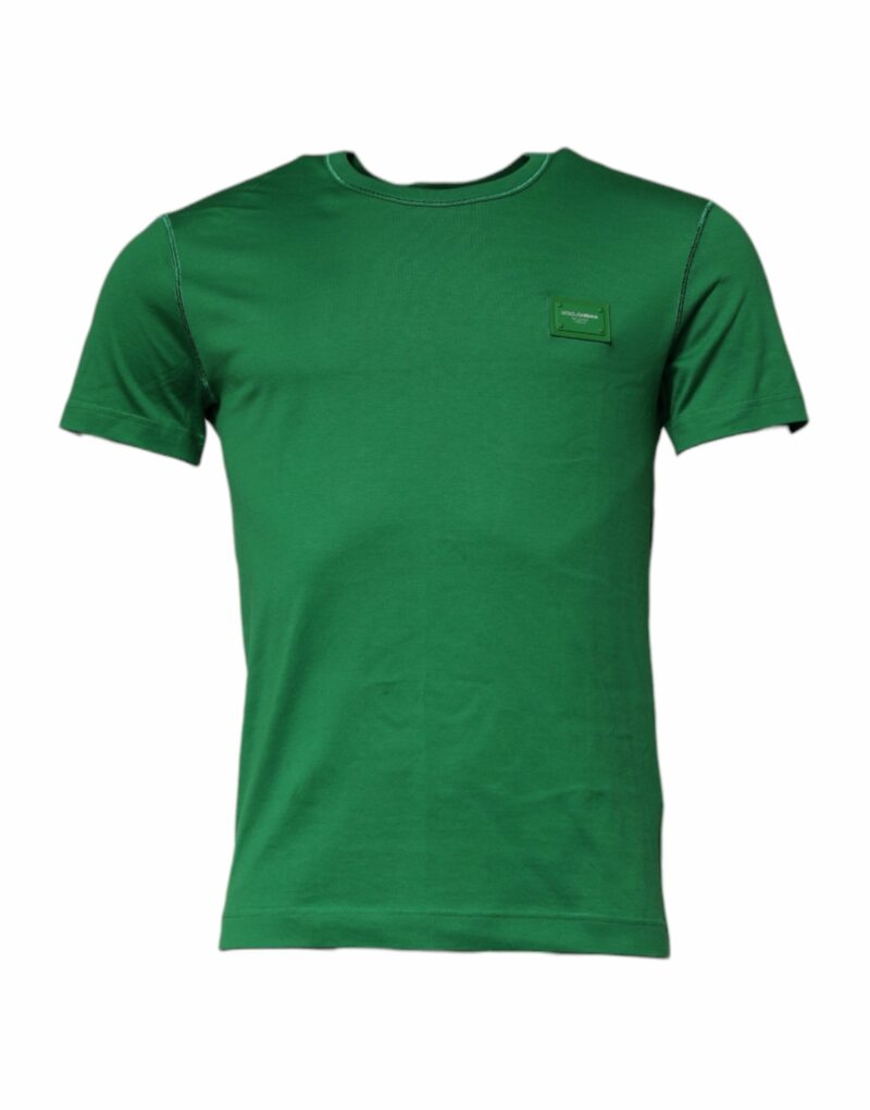 Dolce & Gabbana Green Logo Plaque Cotton Crew Neck T-shirt - Image 2