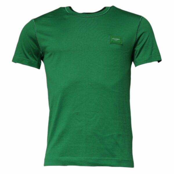 Dolce & Gabbana Green Logo Plaque Cotton Crew Neck T-shirt