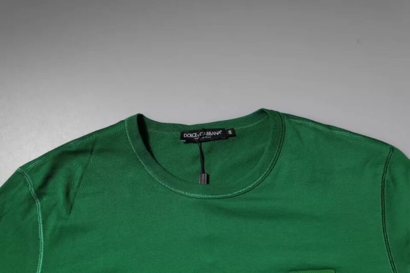 Dolce & Gabbana Green Logo Plaque Cotton Crew Neck T-shirt - Image 5