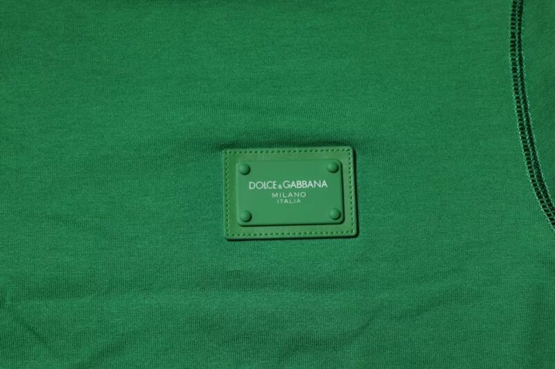 Dolce & Gabbana Green Logo Plaque Cotton Crew Neck T-shirt - Image 6