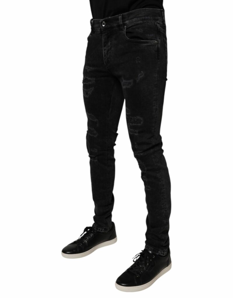 Dolce & Gabbana Black Tattered Cotton Skinny Men Denim Jeans - Image 3