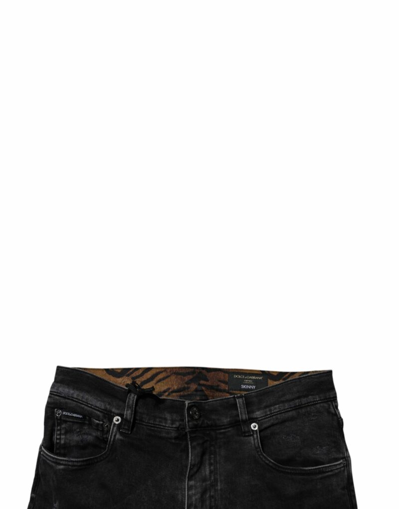 Dolce & Gabbana Black Tattered Cotton Skinny Men Denim Jeans - Image 5