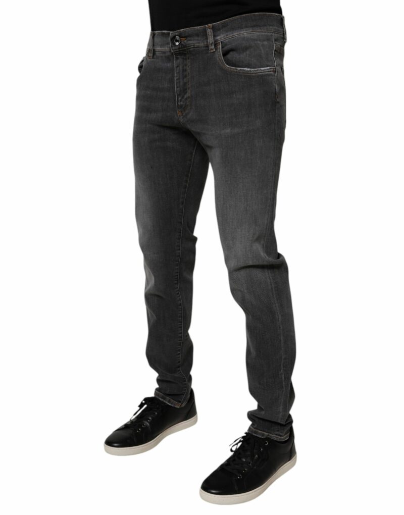 Dolce & Gabbana Dark Gray Washed Cotton Slim Fit Denim Jeans - Image 3